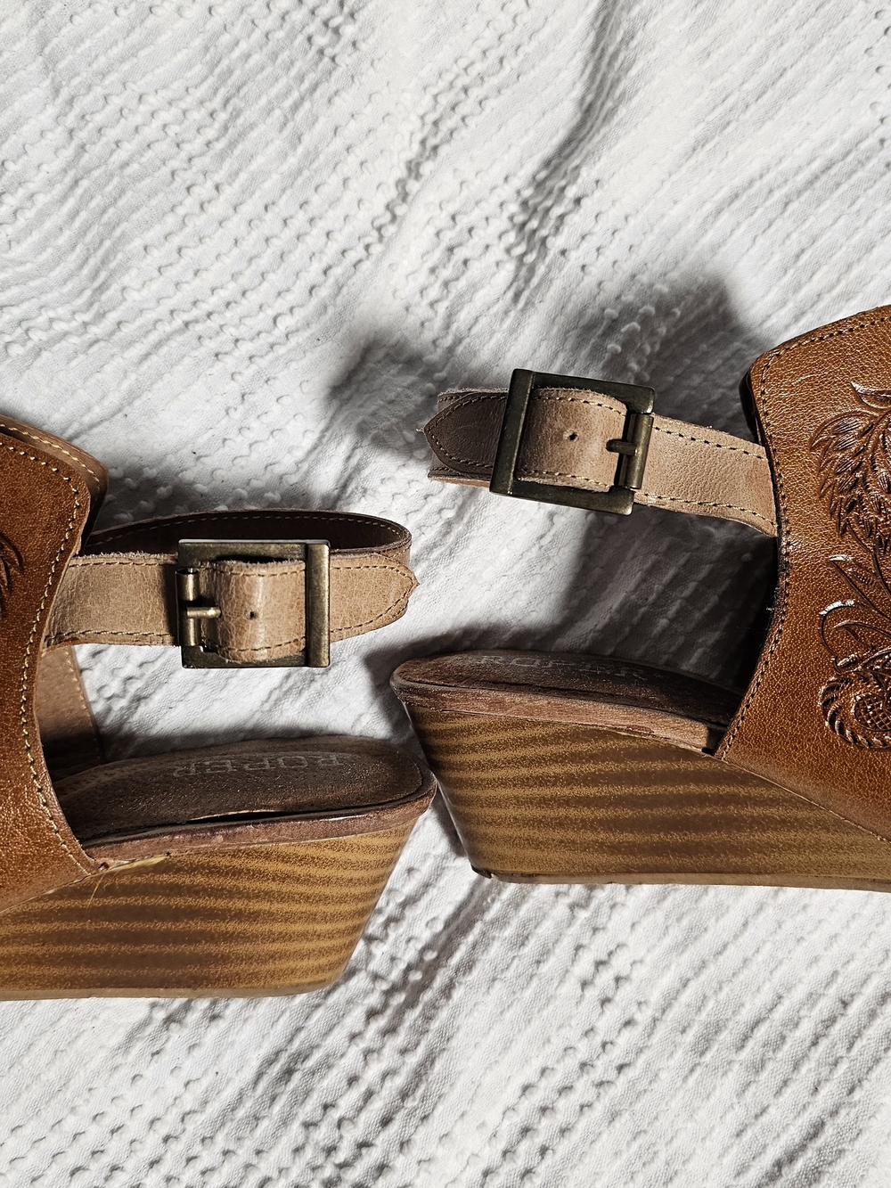 Roper Tooled Floral Leather Open-Toe Slingback Wedge Sandals - Picture 9 of 10